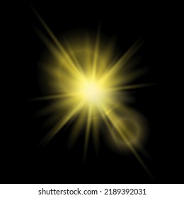Easy to add lens flare effects for overlay designs or screen blending mode to make high-quality images. Abstract sun burst, digital flare, iridescent glare over black background.