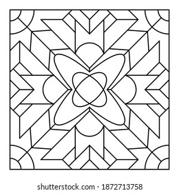 Easy Adult Coloring Page for Seniors. Square pattern in tile shape. Vector art in Eps 8.