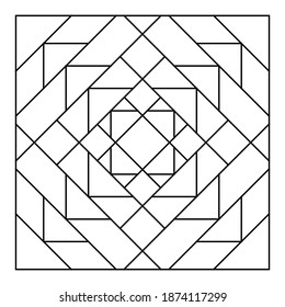 Easy Adult Coloring Page for Seniors. Square pattern in tile shape. Vector art in Eps 8.
