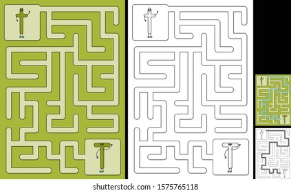 Easy alphabet maze for kids with a solution - worksheet for learning alphabet - recognizing letter T