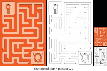 Easy Alphabet Maze For Kids With A Solution - Worksheet For Learning Alphabet - Recognizing Letter Q