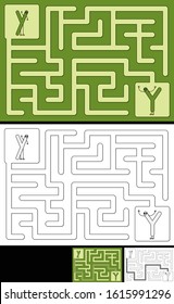 Easy alphabet maze for kids with a solution - worksheet for learning alphabet - recognizing letter Y