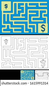 Easy alphabet maze for kids with a solution - worksheet for learning alphabet - recognizing letter S