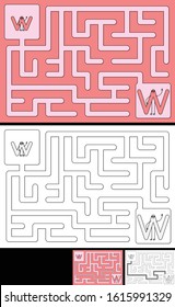 Easy alphabet maze for kids with a solution - worksheet for learning alphabet - recognizing letter W