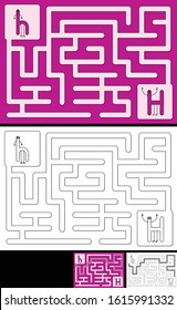 Easy alphabet maze for kids with a solution - worksheet for learning alphabet - recognizing letter H