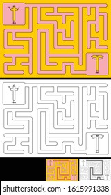 Easy alphabet maze for kids with a solution - worksheet for learning alphabet - recognizing letter T