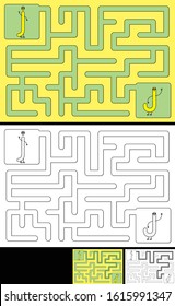 Easy alphabet maze for kids with a solution - worksheet for learning alphabet - recognizing letter J