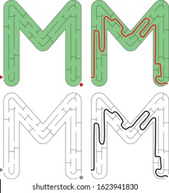 Easy alphabet maze for kids and solution    worksheet for learning alphabet    recognizing letter M
