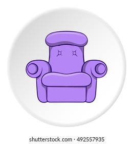 Easy armchair icon in cartoon style isolated on white circle background. Furniture symbol vector illustration