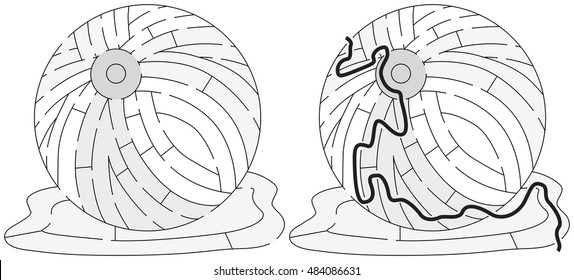 Easy beach ball maze for younger kids with a solution in black and white