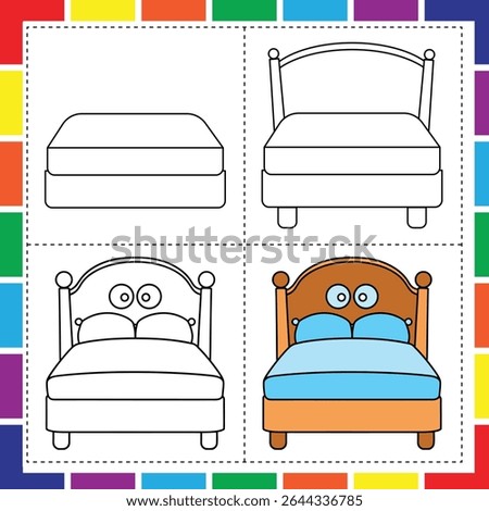 Easy Bed Coloring Page – Step by Step for Kids