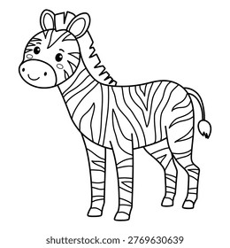 Easy and bold coloring page of zebra. Zebra coloring pages for kids. Zebra animal flashcard for kids vector illustration. Letters Z is for Zebra. Fun animal coloring page worksheets printable for kids activity.