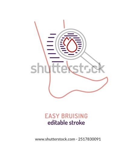 Easy bruising outline icon. Big bruise pictogram. Bleeding disorder linear sign. Medical concept. Vector illustration in linear style isolated on a white background.