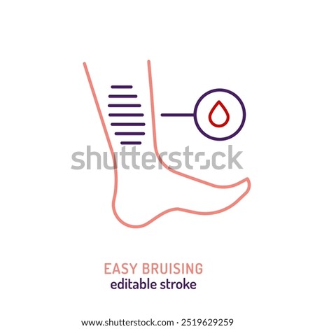 Easy bruising outline icon. Big bruise pictogram. Bleeding disorder linear sign. Medical concept. Vector illustration in linear style isolated on a white background.