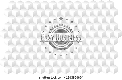 Easy Business grey emblem with cube white background