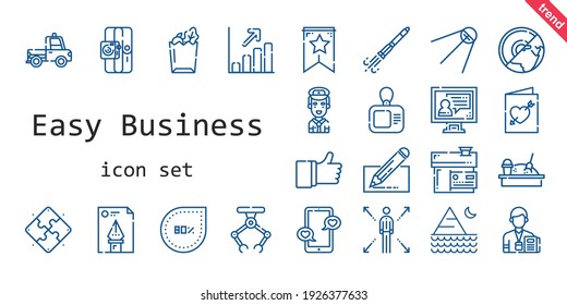 easy business icon set. line icon style. easy business related icons such as profits, smartphone, pilot, like, edit, truck, sandbox, banner, rocket ship, house, network