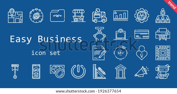 easy business icon\
set. line icon style. easy business related icons such as shredder,\
ice cream car, settings, airship, contract, check in, pattern,\
cabin, scale, networking