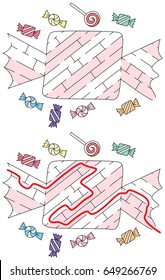 Easy candy maze for younger kids with a solution