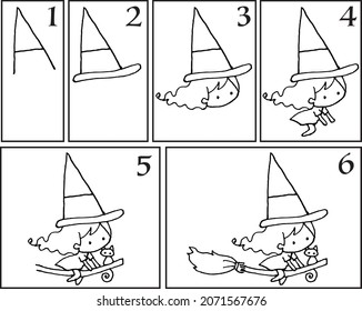 easy cartoon drawing witch step by step