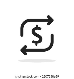 Easy Cashflow Process With Black Dollar Icon. Flat Simple Style Trend Modern Reverse Logotype Graphic Design Web Element Isolated On White. Concept Of Commerce Or Wealth Badge For Credit Account