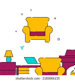 Easy Chair Filled Line Vector Icon, Simple Illustration, Related Bottom Border.