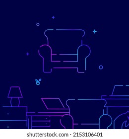 Easy chair gradient line vector icon, simple illustration on a dark blue background, Furniture, interior items related bottom border.