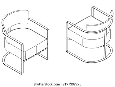 Easy Chair Line Vector Illustration, Isolated On White Background