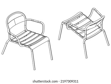 Easy Chair Line Vector Illustration, Isolated On White Background