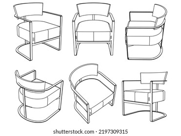 Easy Chair Line Vector Illustration, Isolated On White Background