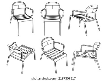 Easy Chair Line Vector Illustration, Isolated On White Background