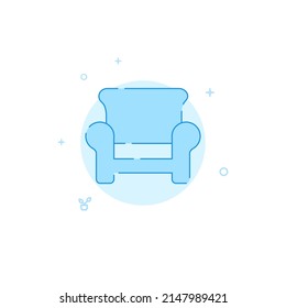 Easy chair vector icon. Flat illustration. Filled line style. Blue monochrome design. Editable stroke. Adjust line weight.