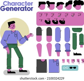 easy character generator, modular way to make an assortment of flat characters.