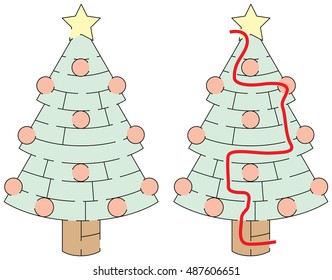 Easy Christmas tree maze for younger kids with a solution