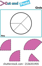 Easy "Circle Puzzle worksheet" four-piece for toddler or preschool to exercise thinking skill, logical think, shape recognition, geometry with fine motor skill exercise to cut and paste of image
