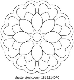 Easy circular pattern in form of mandala for Henna, Mehndi, Tattoo, Decoration. Decorative ornament in ethnic oriental style. Coloring book page for kids. Vintage decorative elements