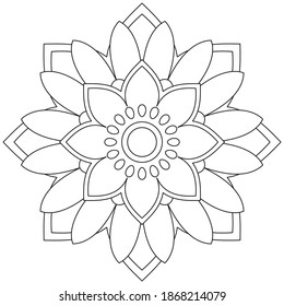 Easy circular pattern in form of mandala for Henna, Mehndi, Tattoo, Decoration. Decorative ornament in ethnic oriental style. Coloring book page for kids. Vintage decorative elements