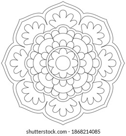 Easy circular pattern in form of mandala for Henna, Mehndi, Tattoo, Decoration. Decorative ornament in ethnic oriental style. Coloring book page for kids. Vintage decorative elements