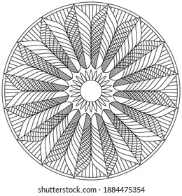 Easy circular pattern in form of mandala for Henna, Mehndi, Tattoo, Decoration. Decorative ornament in ethnic oriental style. Coloring book page for kids. Vintage decorative elements