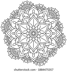 Easy circular pattern in form of mandala for Henna, Mehndi, Tattoo, Decoration. Decorative ornament in ethnic oriental style. Coloring book page for kids. Vintage decorative elements