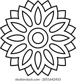 Easy circular pattern in form of mandala, floral black and white mandala for coloring book pages, adults, seniors and kids.