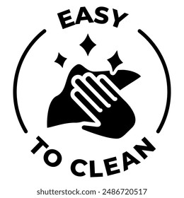 Easy to clean icon. Shiny napkin with hand emblem. Wiping vector illustration. Cleaning service badge. Housekeeping sign. Household symbol for product packaging. Easy to clean badge isolated.