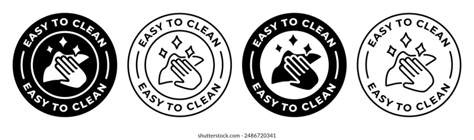 Easy to clean label. Napkin and hand icon. Wiping vector illustration. Cleaning service logo. Housekeeping sign. Household symbol or emblem for product packaging. Easy clean circle badge isolated.