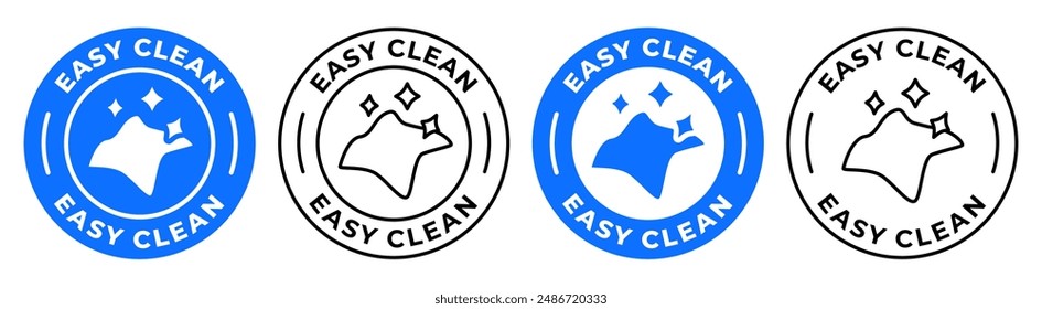 Easy clean label. Napkin and shiny surface icon. Wipe vector illustration. Cleaning service logo. Housekeeping sign. Household symbol or emblem for product packaging. Easy clean blue badge isolated.