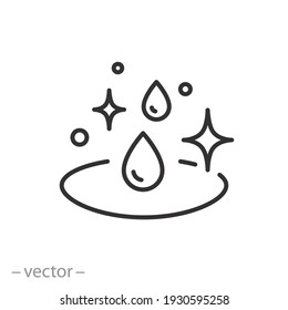 einfaches, sauberes Flüssigkeitssymbol, Drops für Reinigungsmittel oder Gel, antiseptische Verarbeitungsoberfläche, sauberes und glänzendes Konzept, Symbol auf weißem Hintergrund - bearbeitbarer Strich, Vektorgrafik eps10