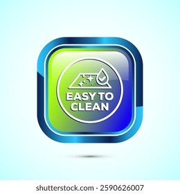 Easy cleaning icon design illustration. Clean surface icon sign symbol, Glossy square button design