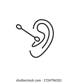 easy cleansing the ear with cotton stick. simple flat linear stroke logotype graphic art design isolated on white. concept of hygiene procedure