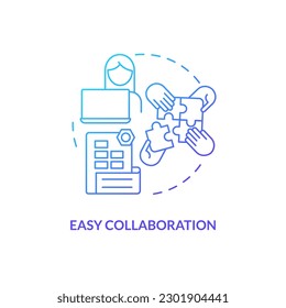 Easy collaboration blue gradient concept icon. Facilitate cooperation. Accounting software benefit abstract idea thin line illustration. Isolated outline drawing. Myriad Pro-Bold fonts used