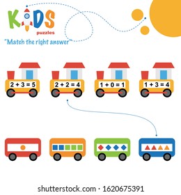 Easy colorful math match the right answer worksheet practice for preschool and elementary school kids.