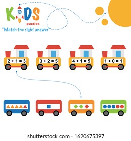 Easy colorful math match the right answer worksheet practice for preschool and elementary school kids.
