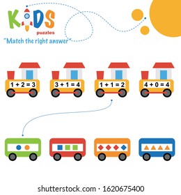 Easy colorful math match the right answer worksheet practice for preschool and elementary school kids.